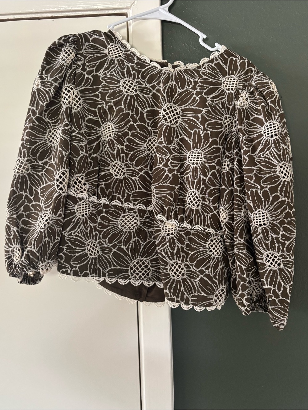 Express Brown Blouse with Cream Floral Embroidery